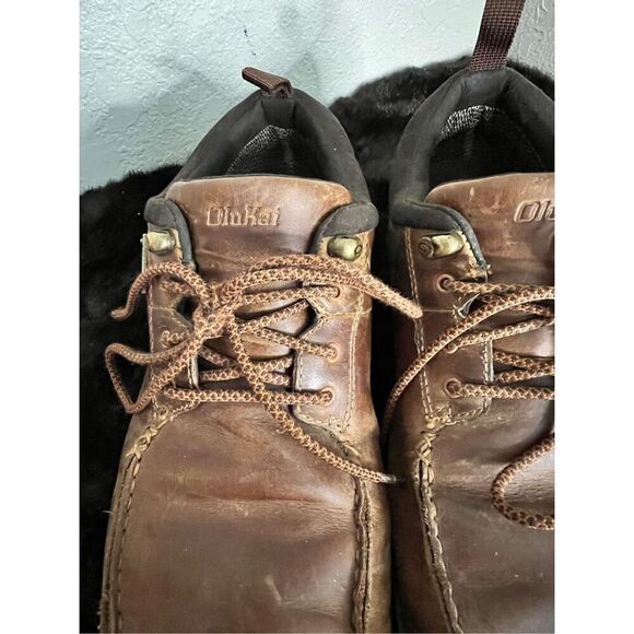 Olukai Makoa WP Shoes Men's 9.5 Brown Leather Waterproof Moc Toe Casual Oxford - Picture 3 of 8